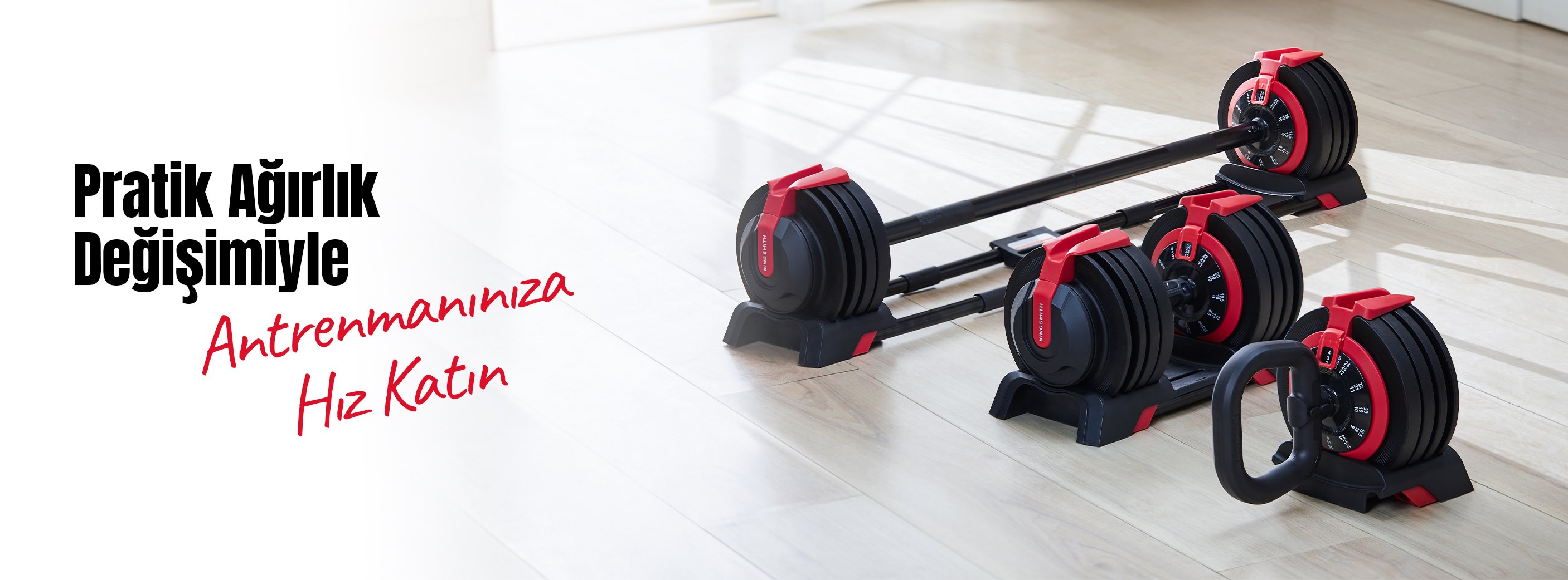 KingSmith 24 KG Ayarlanabilir Dambıl, Barbell ve Kettlebell Seti